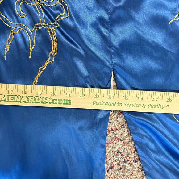 Antique 20s-30s Asian Royal Blue Silk Satin Embroidered Golden Dragon Robe - Picture 14 of 15